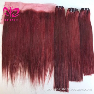 12A Grade Best Quality Raw Cuticle Aligned Hair Bundles 99J color  Vendors Vietnam hair Double Drawn Human Hair Bone Straight